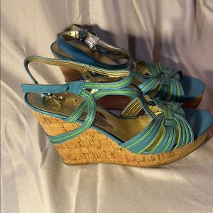 Stylish Blue and Green Wedge Sandals